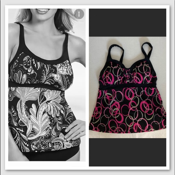 Jamaica Bay Black Pink circles Halter Tankini 12 - Picture 1 of 16